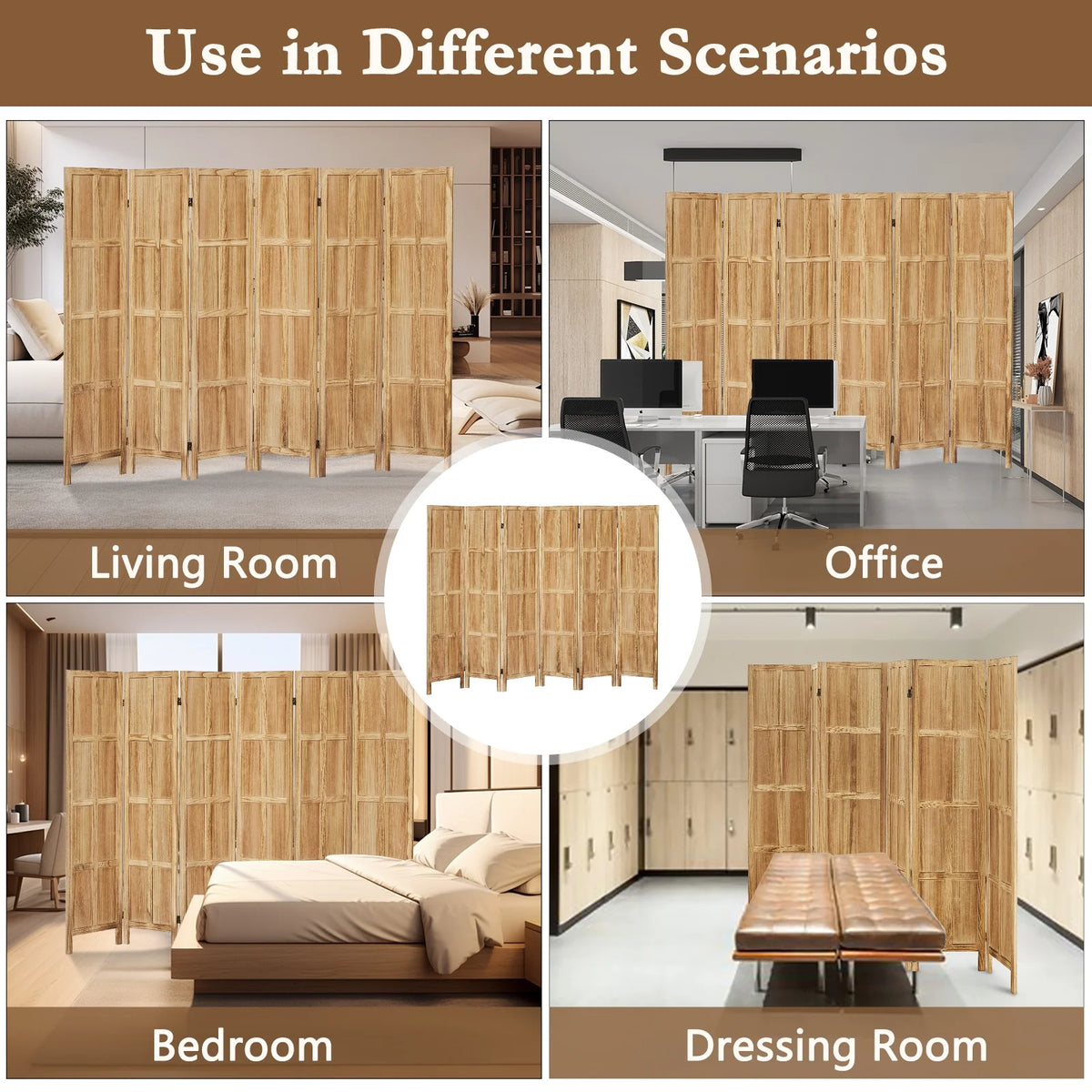 Aletheiawu 4 Panel Room Divider Wall and Folding Privacy Screens��No Installation Required��White