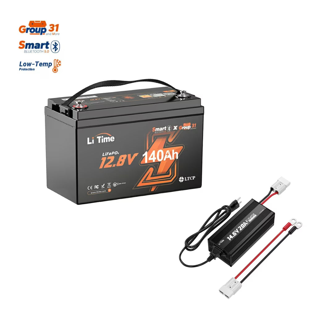 LiTime 12V 140Ah Bluetooth LiFePO4 Lithium Battery Group 31 150A BMS deep cycle for RV Travel Trailers and Trolling Motor