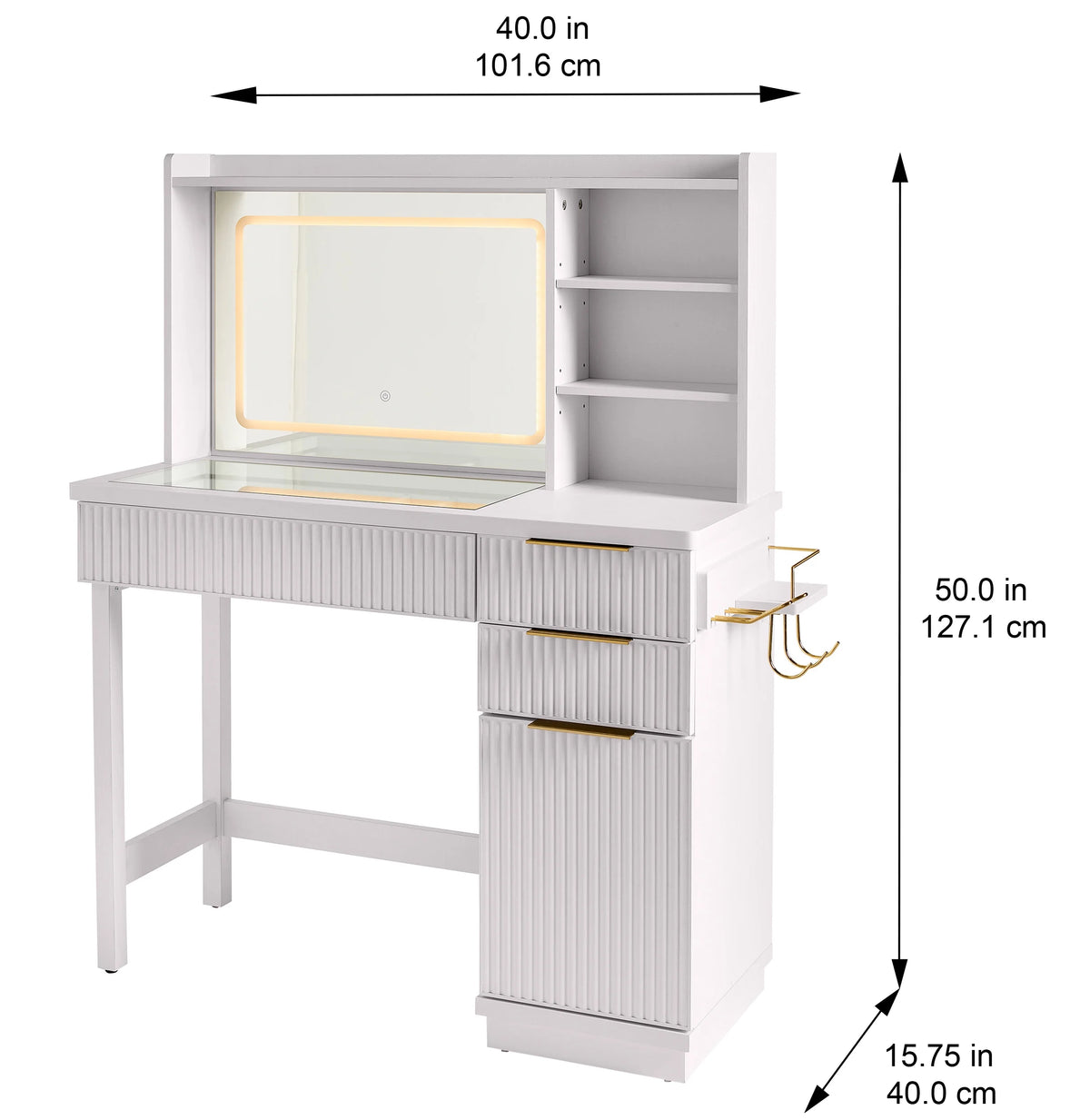 Better Homes & Gardens Lillian Vanity Desk with LED Lighted Mirror, White Finish