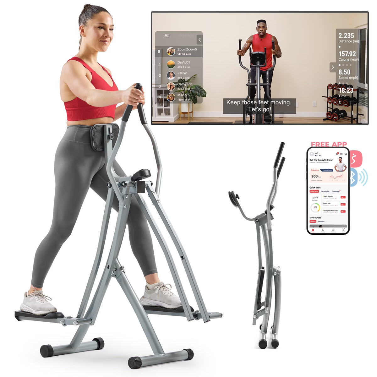 Sunny Health & Fitness Manual Air Walker Elliptical �?30�?Stride, Low Impact, Lightweight, Quiet with Free SunnyFit App