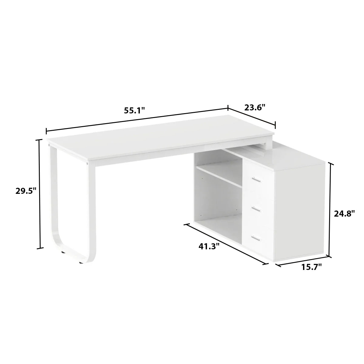WIAWG 55" White L Shaped Desk with Storage Shelf Corner Office Writing Desk Study Workstation Table