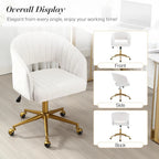 Home Office Swivel Desk Chair, Modern Velvet Vanity Chair, Height Adjustable Armchair with Gold Base, Ergonomic Office Chair for Task Study Computer Room, Beige