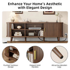 Laintene 59" TV Stand, Fluted TV Stand for TVs up to 65", Entertainment Center with Storage and Sliding Doors, Modern Media Console with Power Outlet for Living Room, Walnut