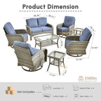 Ovios 5 Pieces Outdoor Patio Furniture Set High Back All Weather Wicker Conversation Set with Swivel Chairs & Coffee Table, Dark Gray
