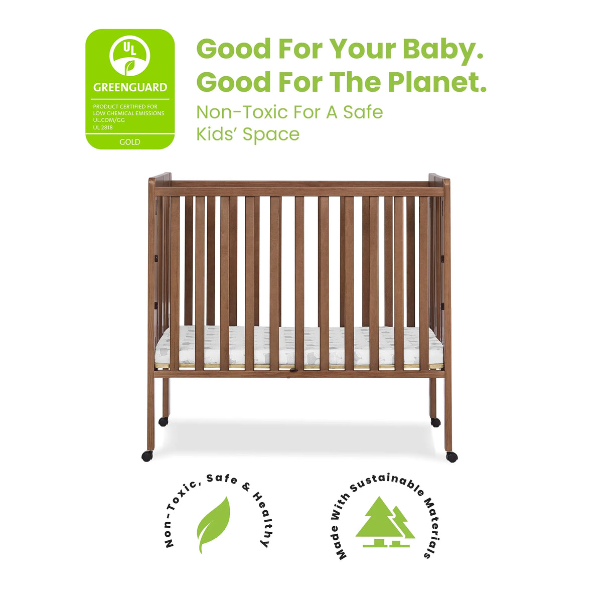Delta Children Lee Portable Folding Mini Crib with 1.5-Inch Mattress - Greenguard Gold Certified, Bianca White