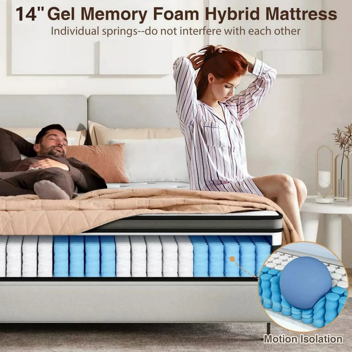 Queen Size Mattress in a Box, 14 Inch Gel Memory Foam Mattress for Cool Night & Pressure Relief, Medium Plush Feel with Motion Isolating, Breathable Fabric