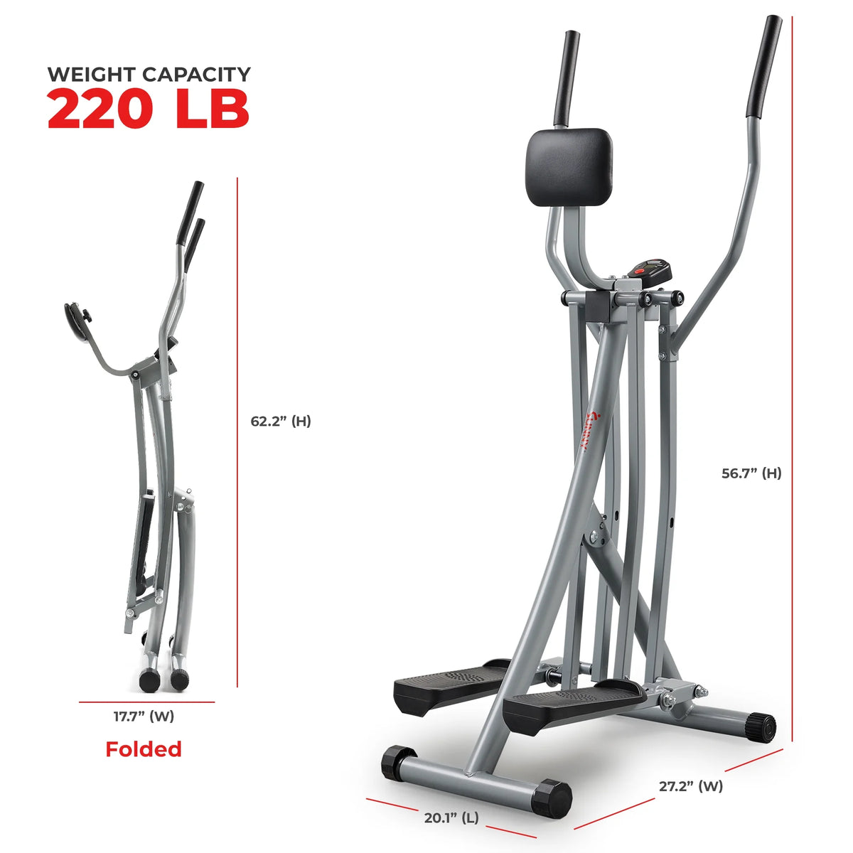 Sunny Health & Fitness Manual Air Walker Elliptical �?30�?Stride, Low Impact, Lightweight, Quiet with Free SunnyFit App