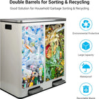 Arlopu 60 L/16 gal Dual Trash Can, Stainless Steel Garbage Can for Kitchen, Recycle Bin with Lid