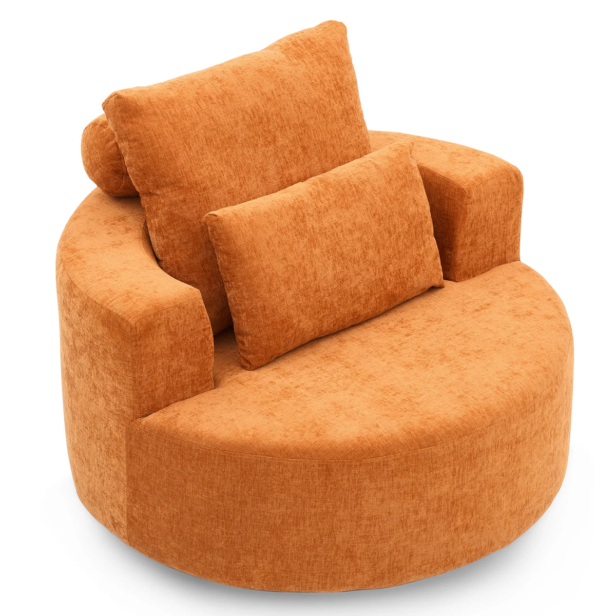 Fumahaus Upholstered Swivel Accent Chair, Oversized Comfy Round Sofa Chair with Two Pillows, Leisure Sofa Chair for Living Room Bedroom, Beige