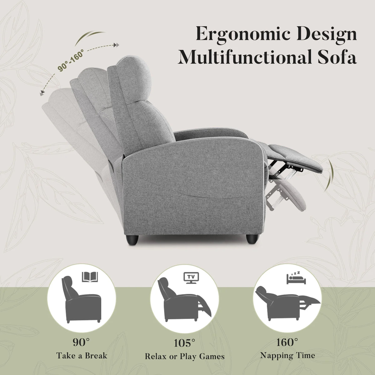 CONCETTA Massage Recline Chair with Padded Seat and Massage Backrest, Black