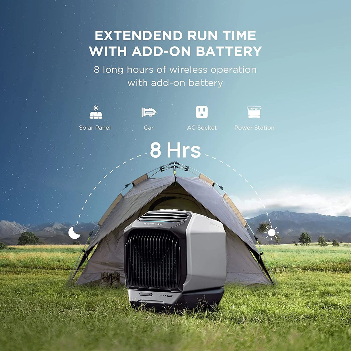 EF EcoFlow WAVE 3 Portable Air Conditioner with Add-on Battery, 1800W/6100 BTU Cooling and 2000W/6800 BTU Heating, 1000W Fast Charging in 75 mins, 8H Wireless Running, APP Control, for camping, RVs