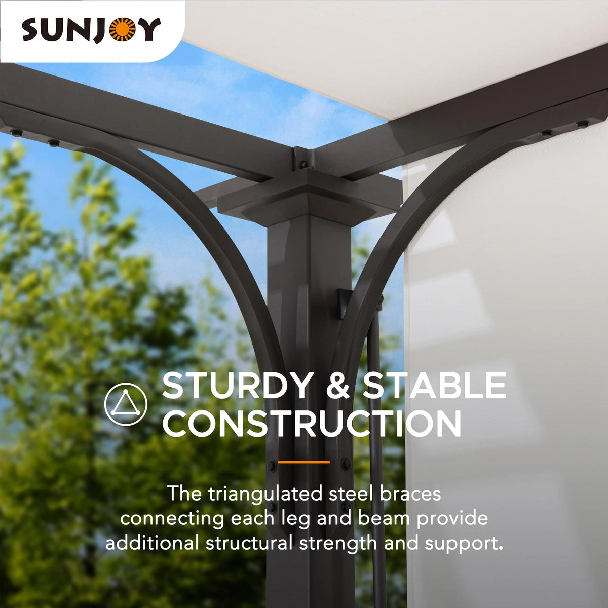Sunjoy Diego 10x10 ft. Outdoor Patio Brown Steel Classic Frame Pergola with Retractable White Canopy Shade for Backyard, Garden Activities