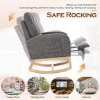 FFH Rocking Chair Nursery, Tufted Accent Rocker Chair, Upholstered Armchair with Adjustable Footrest, Side Pocket, High Backrest, Padded Seat, Polyester Blend (Retro, Dark Gray)