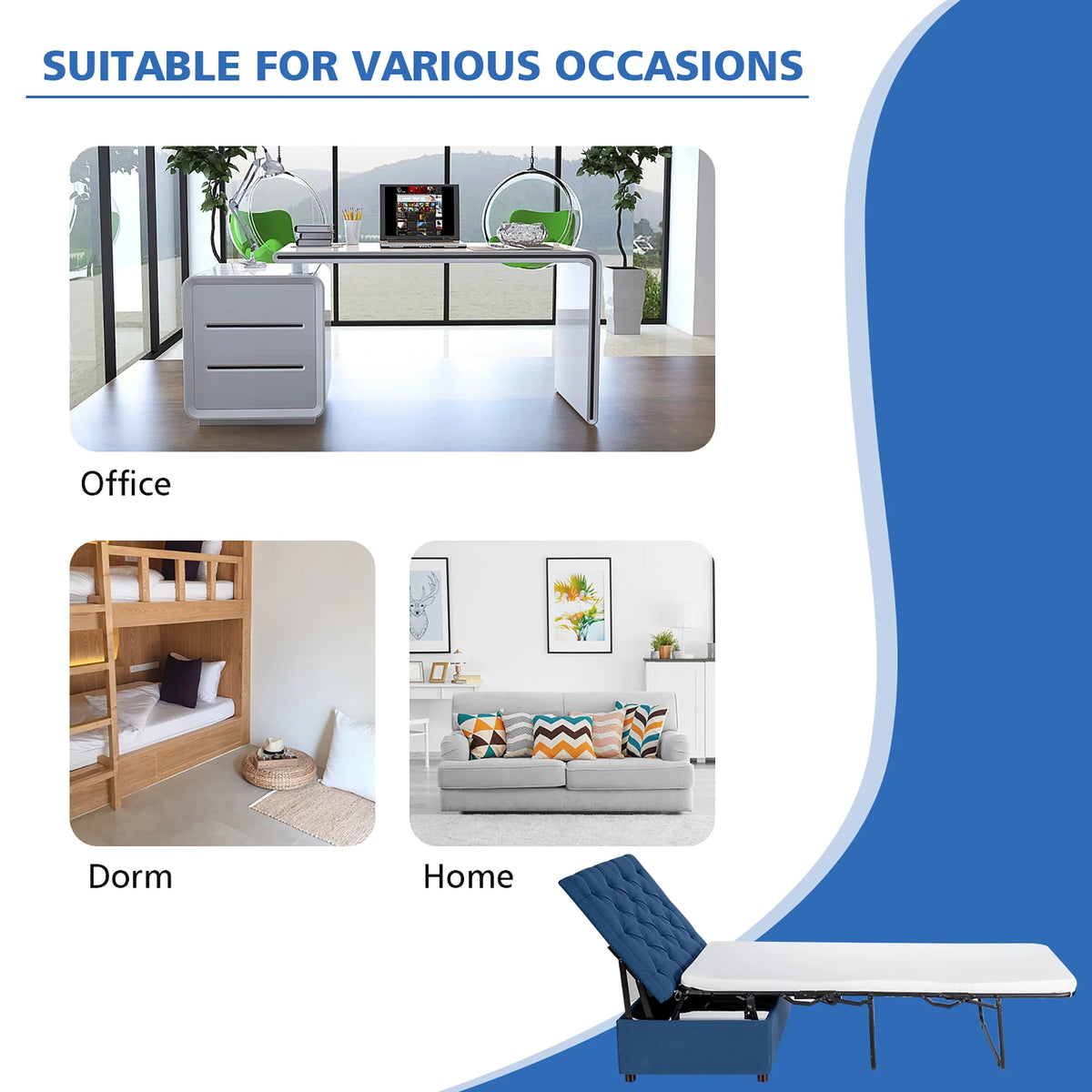 Costway Modern Solid Wood Folding Beds with Ottoman, Grey
