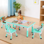 LAZY BUDDY Kids Table and 4 Chairs Set, Height Adjustable Toddler Desk with Graffiti Desktop, Kids Activity Table Set for Daycare, Home