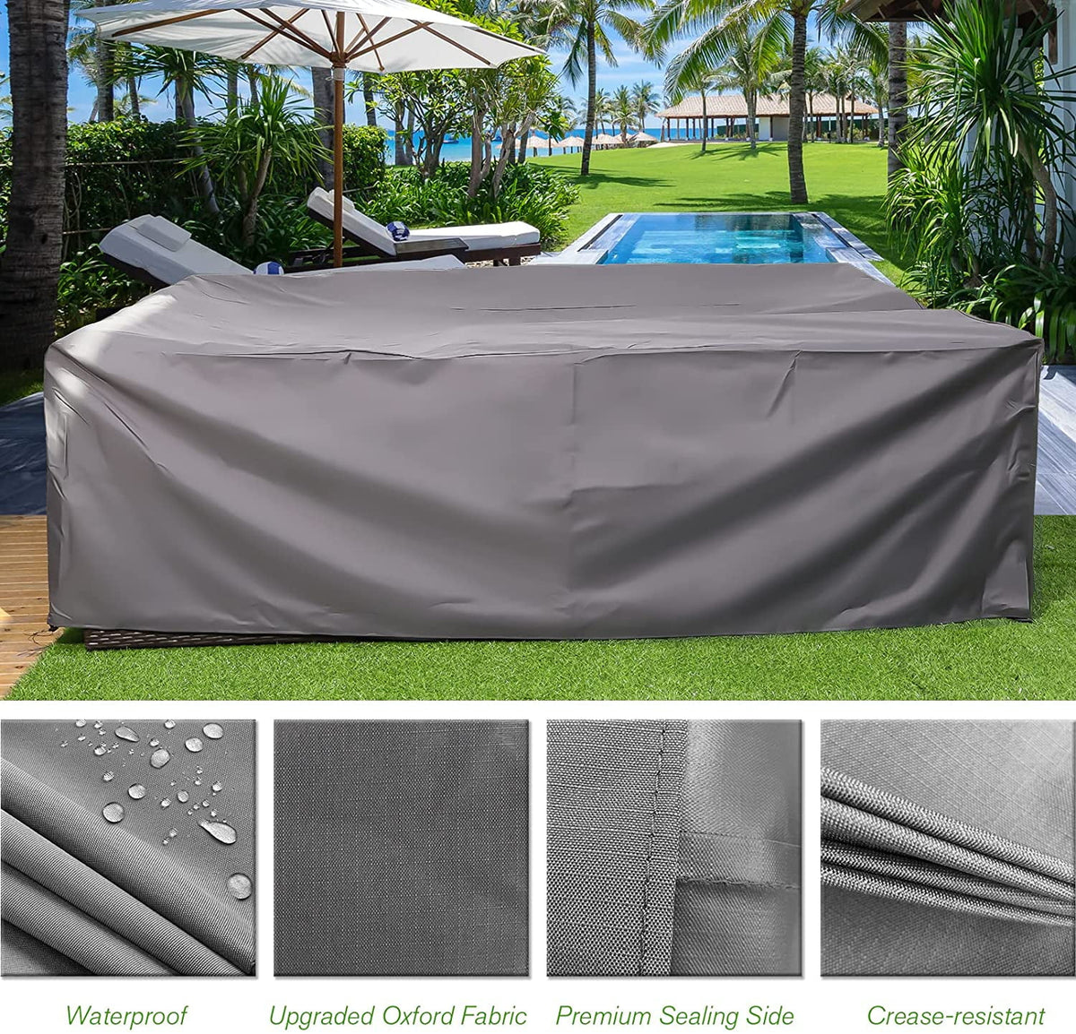 AECOJOY 7 Piece Patio Furniture Set PE Rattan Outdoor Dining Set Sectional Sofa Couch with Table Patio Conversation Set in Gray