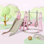 DUKE BABY 4-in-1 Kids Swing and Slide Set for Toddler Age 1-6, Extra Large Baby Indoor Outdoor Activity Playground with Basketball Hoop and Climber ??Pink