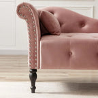 60.6" Velvet Chaise Lounge Chair, Sleeper Lounge Sofa with Buttons Tufted and Nailhead Trimmed, Modern Tufted Long Lounger with 1 Pillow and Solid Wood Legs, for Living Room or Office, Rose