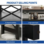 Moasis Farmhouse Coffee Table with Storage 2-Tier Center Table for Living Room Grey Wash Top+White