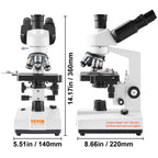 VEVOR Compound Trinocular Microscope, 40X-5000X Magnification Trinocular Compound Lab Microscope with Two-Layer Mechanical Stage, External Interface, LED Illumination and Microscope Slides Included