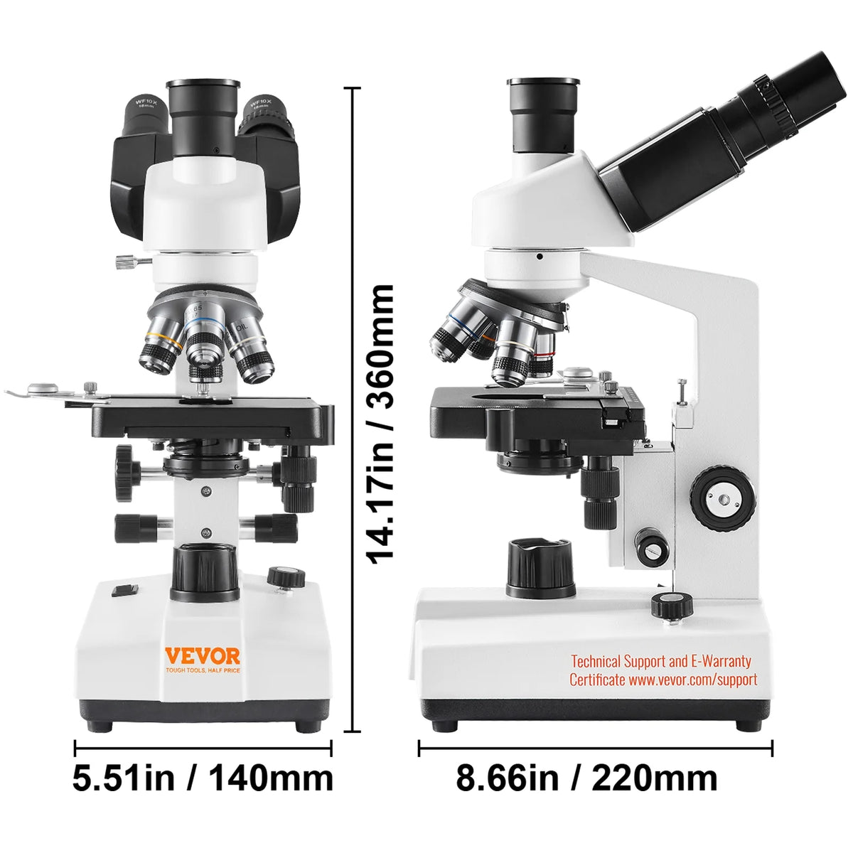 VEVOR Compound Trinocular Microscope, 40X-5000X Magnification Trinocular Compound Lab Microscope with Two-Layer Mechanical Stage, External Interface, LED Illumination and Microscope Slides Included
