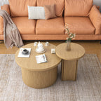 Nesting Coffee Table Set of 2, Wooden Round Coffee Table, Modern Circle Side Table, Accent End Side Table for Living Room, Office, Balcony