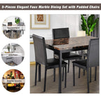 5 Piece Dining Room Table Set, Modern Dining Table Sets with Gray Velvet Upholstered Chairs for 4, Faux Marble Pattern Rectangle Kitchen Table Set for Bar Living Room Breakfast Nook Small Space