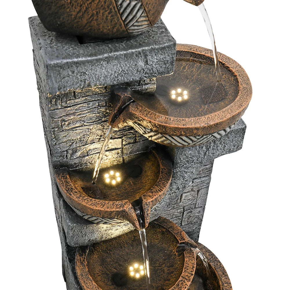 SunJet 5-Tiers Indoor/Outdoor Garden Water Fountain - 42.5inches Modern Floor-Standing Cascading Water Feature - Suitable for Deck, Patio, Porch, Yard Decor