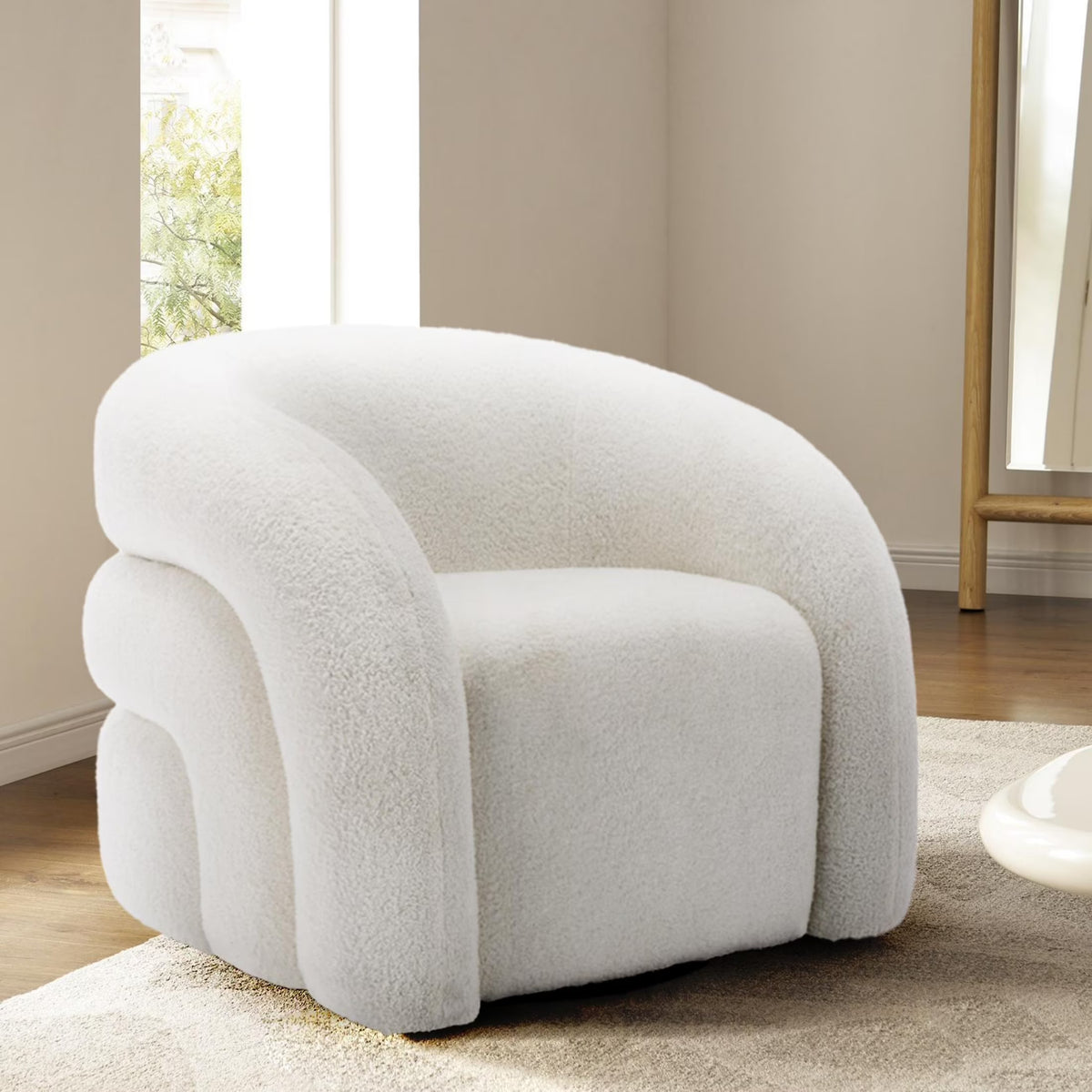 360�� Swivel Accent Chair for Living Room, Boucle Barrel Armchair Single Sofa Chair Reading Chair, Sage Green
