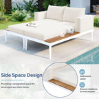 Harper & Bright Designs Patio Outdoor Metal Daybed for 2, All Weather Outdoor Chaise Lounges Reclining Chairs with Wood Topped Side Spaces for Drinks for Poolside Balcony Deck, Gray