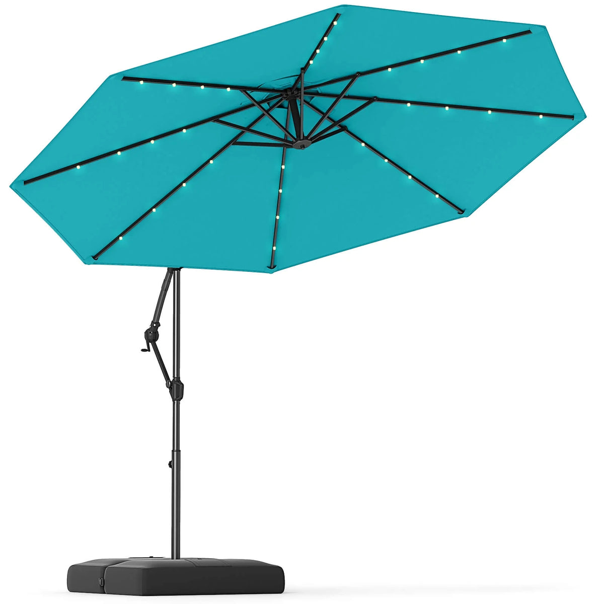 Costway 10 FT Solar Offset Hanging Umbrella Patio Cantilever Umbrella with 32 LED Lights Brown