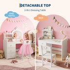 Yeshouse Princess Girls Makeup Vanity Table Set with Storage & Lights