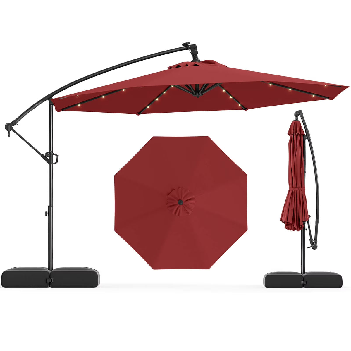Costway 10 FT Solar Offset Hanging Umbrella Patio Cantilever Umbrella with 32 LED Lights Brown