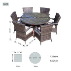 Direct Wicker 7 Piece Patio Dining Set with Rattan Chairs and Cushions, Grey