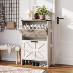 VEANERWOOD Shoes Storage Cabinet With Doors, Farmhouse Shoe Cabinet With 2 Flip Drawers For Entryway,Gray