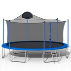14FT Outdoor Trampoline with Safety Enclosure, Steel Tube Frame, Ladder & Secure Net - Heavy Duty, Blue