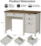 FIAKOA 45"Executive Desk, Modern Farmhouse Computer Desk with Drawers & Cabinet, White Home Office Desk Writing Workspace for Work Study