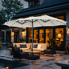 Summit Living 15 FT Double-Sided Solar Patio Umbrella with Base Large Outdoor Umbrella with LED Solar Lights - Haze Blue