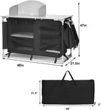 Portable Camping Kitchen Table, Camping Grill Table w/Windscreen & Storage Organizer, Outdoor Kitchen Cook Station with Basin for BBQ, Party, Picnics, Backyards, BBQ Table