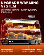 Commercial Food Warmer Display, 2-Tier Electric Countertop Food Warmer with LED Lighting Adjustable Glass Door, Pastry Display Case for Buffet Restaurant Black