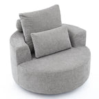 Fumahaus Upholstered Swivel Accent Chair, Oversized Comfy Round Sofa Chair with Two Pillows, Leisure Sofa Chair for Living Room Bedroom, Beige