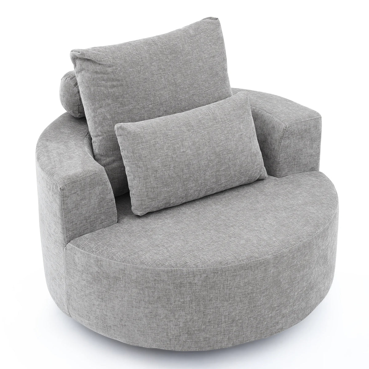 Fumahaus Upholstered Swivel Accent Chair, Oversized Comfy Round Sofa Chair with Two Pillows, Leisure Sofa Chair for Living Room Bedroom, Beige