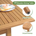7 Piece Patio Dining Set, Outdoor Acacia Wood Furniture Set, Extendable Rectangular Table and 6 Stackable chairs w/Removeable Fabric Cushion, FSC Certified, for Deck Garden Backyard