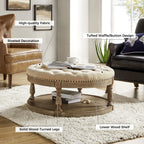 36'' Wide Blue Round Large Ottoman Tufted Coffee Table with Storage Wood Legs Home Living Room