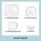 Corelle Cherish 16-Piece Embossed Square Glass Dinnerware Set (Service for 4)