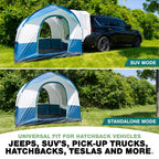 NEH Universal SUV Camping Tent - Up to 8-Person Sleeping Capacity, Includes Rainfly and Storage Bag - Car Tent, Tailgate Tent, Glamping Tent - 8'W x 8'L x 7.2'H Gray and Blue