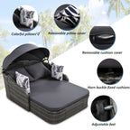 Outdoor Sun Lounger With Adjustable Canopy And Relaxing Pillow - Pe Black Blue Cushion 79.9" Daybed Cozy