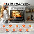 KFFKFF Single Wall Oven, 24" Electric Oven for Built-in Installation, Offers 9 Cooking Modes, 2.68 Cu.Ft Capacity, Includes Timer, 2800W Power