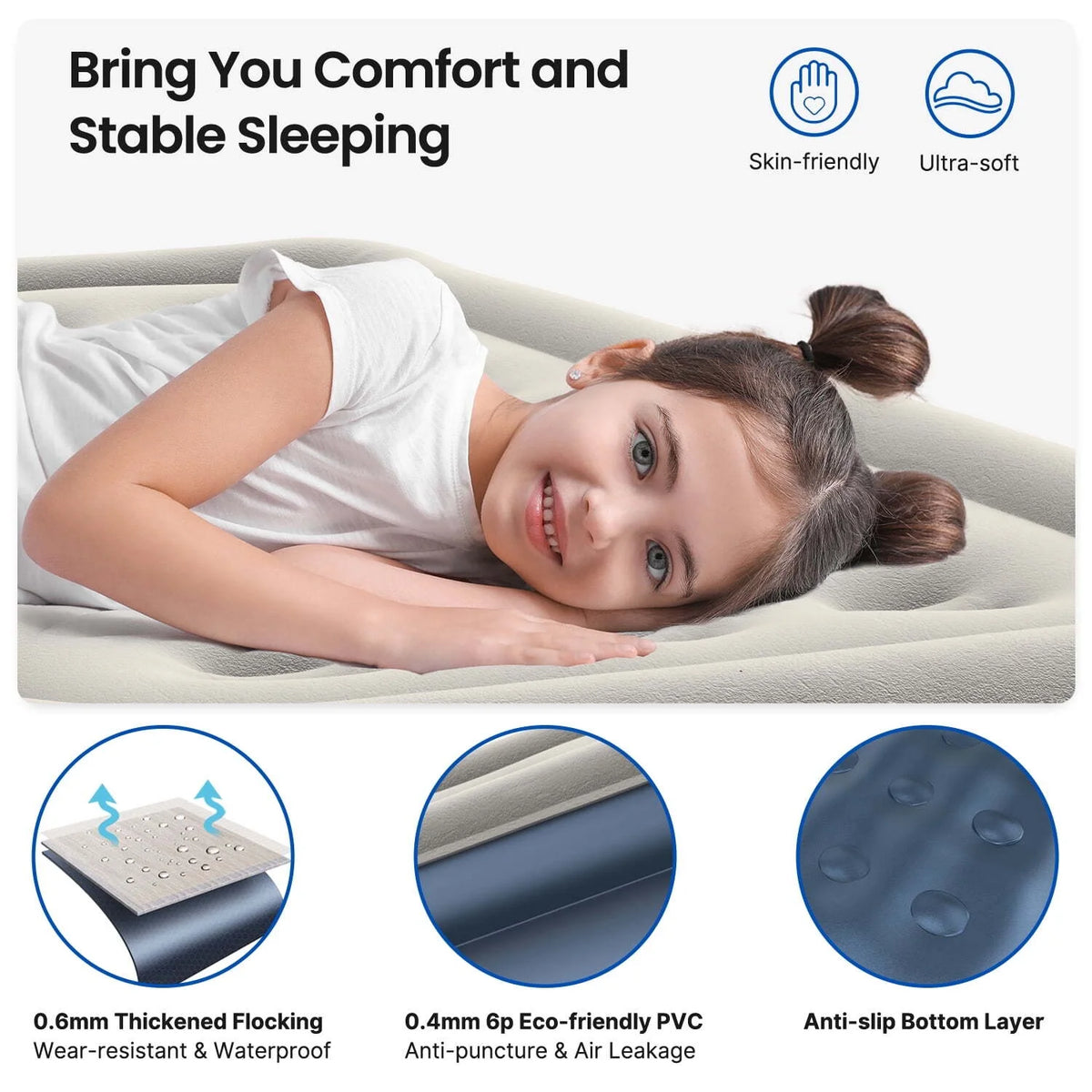 Premium Queen Size Air Mattress 18" Elevated Airbed with Built-in Pump Camping