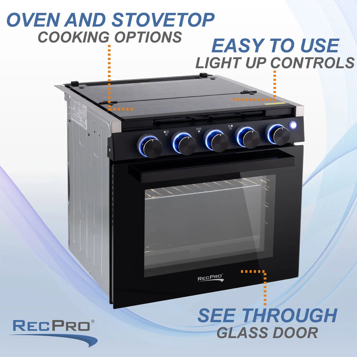 RecPro 17 Inch 3 Burner Propane RV Stove Gas Range without Hood, Silver